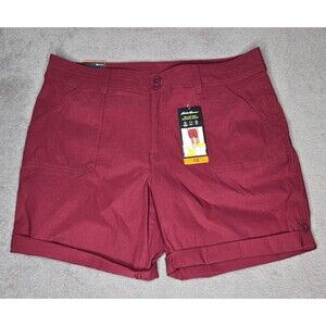 NWT Eddie Bauer Bermuda Shorts Women's 14 Rolled Hem Crimson Red Hiking Outdoors
